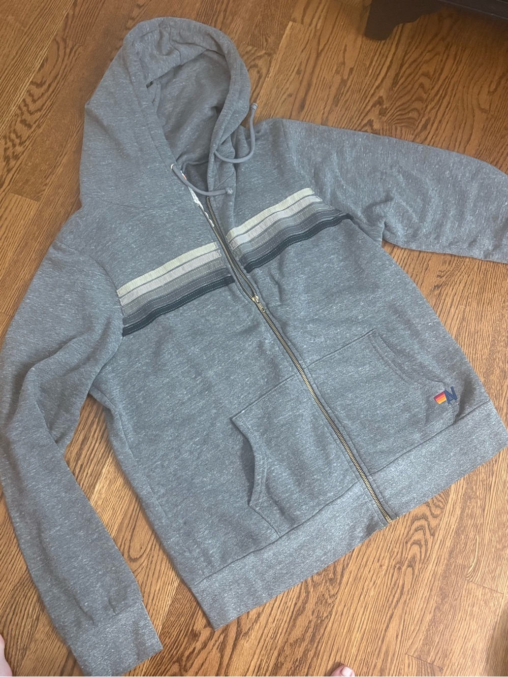 Aviator Nation Gray Zip Hoodie with Chest Stripe